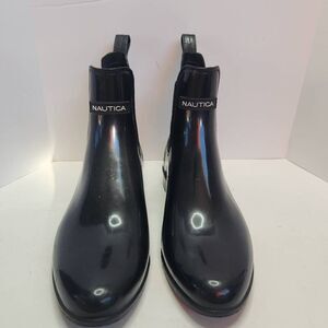 Nautica Womens Black Windsail Pull-On Rubber Waterproof Rain Ankle Boots Size 7